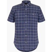 Enorsia Men's Indigo Check Button-Down Short Sleeve Oxford Shirt in Navy | Size: Large