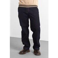 Enorsia Men's Elasticated Waist Straight Fit Raw Jeans in Black | Size: 36