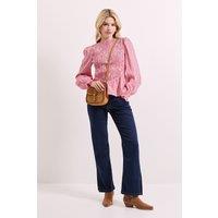 Dorothy Perkins Women's Gingham Shirred Bodice Blouson Sleeve Peplum Top in Red | Size: 14