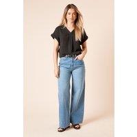 Dorothy Perkins Women's V Neck Grown On Sleeve Top in Black | Size: 8
