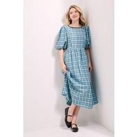 Dorothy Perkins Women's Gingham Puff Sleeve Tie Back Midi Dress in Blue | Size: 14