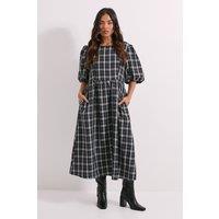 Dorothy Perkins Women's Petite Gingham Puff Sleeve Tie Back Midi Dress in Black | Size: 8