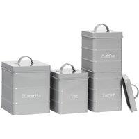 Harbour Housewares 4pc Kitchen Canisters Set - Vintage Metal Kitchen Storage Food Canister in Grey