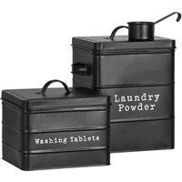 Harbour Housewares 2 Piece Vintage Metal Utility Canisters Set - Home Kitchen Storage Containers in Black