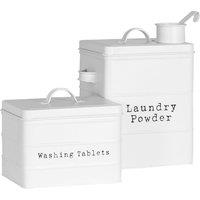 Harbour Housewares 2 Piece Vintage Metal Utility Canisters Set - Home Kitchen Storage Containers in White