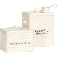 Harbour Housewares 2 Piece Vintage Metal Utility Canisters Set - Home Kitchen Storage Containers in Cream