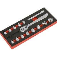 Loops 15 PACK Low Profile Socket Set - 1/4" Metric Sq Drive 6 Point & Ratchet Handle
