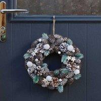 Marco Paul Round Frosted Christmas Pine Wreath in Brown