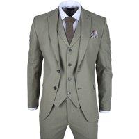 Infinity Leather Men's Sage Tailor Fit3 Piece Linen Summer Wedding Suit in Green | Size: 36R