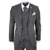 Infinity Leather Men's 3 Piece Wool Tweed Vintage Retro Suit in Grey | Size: 52R