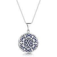 LOVELOX Lockets Women's Round Filigree Locket With Sapphire Stone in Silver