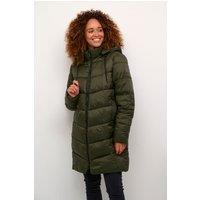 Kaffe Women's Susanne Hooded Zipper Puffer Coat in Dark Olive | Size: 14