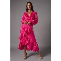 Coast Women's Long Sleeve Jacquard Midaxi Dress With Frills in Pink | Size: 8
