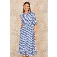 Yumi Women's Blue Geo Swirl Print Midi Shirt Dress | Size: 12