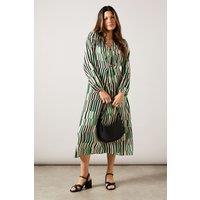 Wallis Women's Green Geo Tie Front Midi Dress | Size: 12