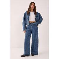 NastyGal Women's Eyelet Wide Leg Jeans in Authentic Midwash | Size: 8