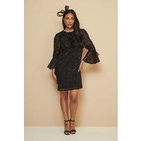 Wallis Women's Petite Floral Jacquard Ruffle Shift Dress in Black | Size: 10