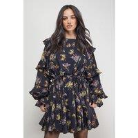 Oasis Women's Printed Ruffle Batwing Sleeve Mini Dress | Size: 18