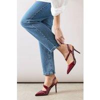 Wallis Women's Wide Fit Everly Asymmetric Pointed Stiletto High Heel Court Shoes in Dark Red | Size: 3