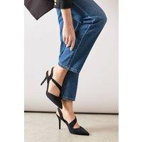 Wallis Women's Wide Fit Everly Asymmetric Pointed Stiletto High Heel Court Shoes in Natural Black | Size: 8