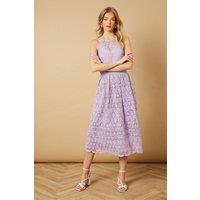 Oasis Women's Lace Detail Halterneck Midi Dress in Lilac | Size: 10
