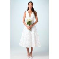 Coast Women's Plunge Neck Jacquard Midi Wedding Dress in Ivory | Size: 14