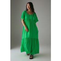 Warehouse Women's Petite Chiffon Tier Smock Midi Dress in Green | Size: 8