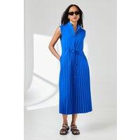 Principles Women's Cobalt Pleated Skirt Zip Front Midi Dress | Size: 14