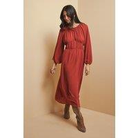 Wallis Women's Woven Tie Front Waist Detail Midi Dress in Rust | Size: 12