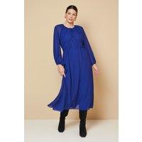 Wallis Women's Woven Tie Front Waist Detail Midi Dress in Cobalt | Size: 12