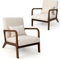 Costway Modern Accent Chair Leisure Chair with Lumbar Pillow Fabric Reading Armchair in Beige