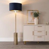 ValueLights Lexy Gold Dimmable Floor Lamp with Velvet Drum with Gold Inner Lamp Shade & Bulb in Dark Navy