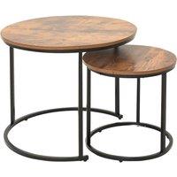 Xample Nesting Coffee Tables Set of 2, Round Stacking Sofa Side Tables for Living Room in Brown