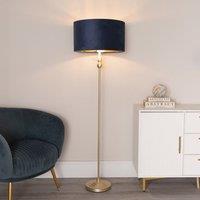 ValueLights Maggie Gold Candlestick Floor Lamp with Velvet with Gold Inner Lamp Shade in Dark Navy