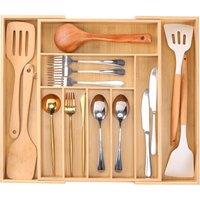 Xample Extendable Bamboo Cutlery Tray Kitchen Drawer Organiser 9 Storage Compartments in Natural