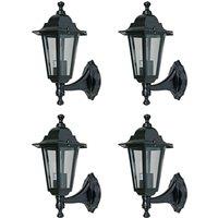 First Choice Lighting Set of 4 Cumbria - Black with Clear Six Sided IP44 Outdoor Wall Lights