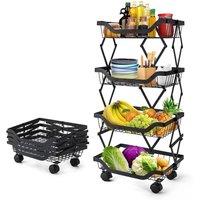Xample 4 Tier Kitchen Rotating Storage Trolley Cart Utility Vegetable Mobile Shelf Rack in Black