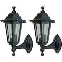 First Choice Lighting Set of 2 Cumbria - Black with Clear Six Sided IP44 Outdoor Wall Lights
