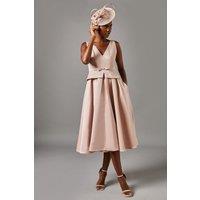 Sleeveless Twill Peplum Bow Dress