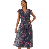 Roman Women's Floral Print Frill Midi Dress in Navy | Size: 12