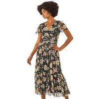 Floral Print Mesh Midi Dress