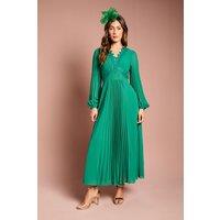 Coast Women's Pleat Detail Lace Trim Maxi Dress in Emerald | Size: 8
