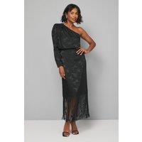 Wallis Women's Jacquard One Sleeve Fringe Dress in Black | Size: 16