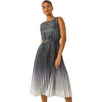 Roman Women's Pleated Ombre Midi Dress in Silver | Size: 14