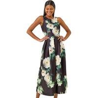 Roman Women's Floral Motif Premium Stretch Midi Dress in Black | Size: 10