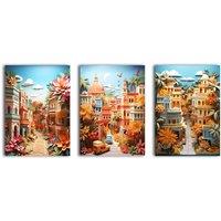 simpa Fantasy World 3 Panel Canvas Wall Art