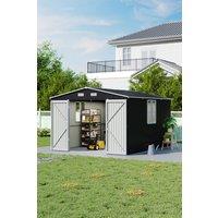 10x12FT Outdoor Metal Apex Roof Storage Shed with Windows and Ventilation Vents for Home/Backyard/Garden Tools/Lawn Mower/Bike Storage/Pool Supplies