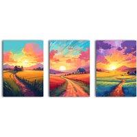 simpa Dawn of Countryside 3 Panel Canvas Wall Art