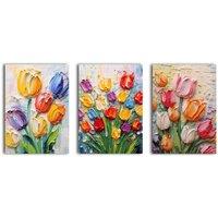 simpa Vibrant Tulips 3 Panel Canvas Wall Art