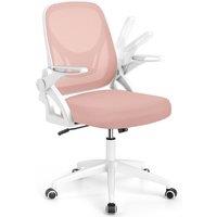 Gymax Office Chair Swivel Mesh Desk Chair Adjustable Height Filp-up Arms in Pink